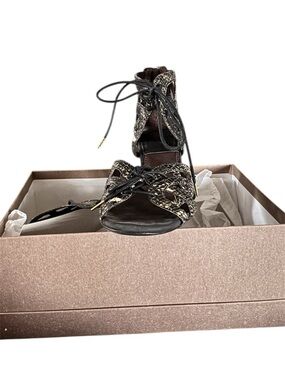 Bacio 61 Faux Snakeskin Leather String-tie Heeled Sandals | Women's Size 6.5M